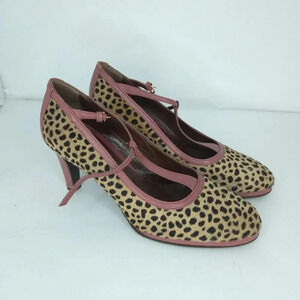 Furla Mary Jane Leopard Print Pony Hair Leather Heels size 9
